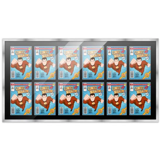 Comic Book Display Frame for Silver Age Comics Published Between 1956 and 1970 - Silver Wood Comic Frame With Black Mat for 7.125x10.5 Comic, 18 Frame Sizes {1}