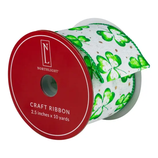 Northlight St. Patrick's Day Shamrocks Wired Spring Craft Ribbon - 2.5" x 10 Yards Green {6}
