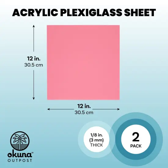 2-Pack Opaque Cast Acrylic Sheet, 1/8-Inch Thick 11.75x11.75-Inch Square Plastic Tiles for Wall Decorations, Laser Cutting, Arts and Crafts, and Custom Signs for Cafes and Boutiques (Pink) {4}