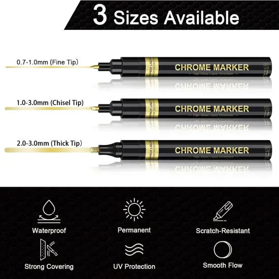 6Pcs Oil-based Chrome Mirror Markers - Silver & Gold Permanent Metallic Markers for Model Painting {2}
