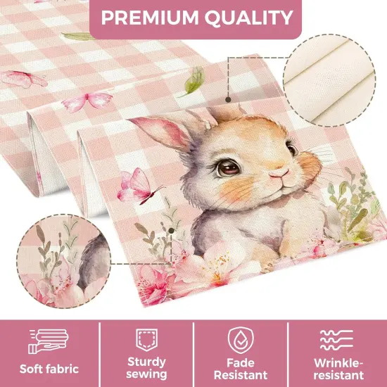 Easter Table Runner 2-Ply (13"x72") - Pink Buffalo Plaid Bunny Runner Design - Spring Table Decorations for Indoor & Outdoor Home Party Decor - Easter Party Decoration Supplies {2}