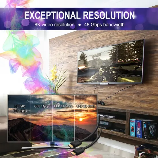 Insten - HDMI Male to Male Cable, 2.1 Version, 8K 60Hz, 48Gbps, PVC Cable, Gold Connectors, 6ft , Black {3}