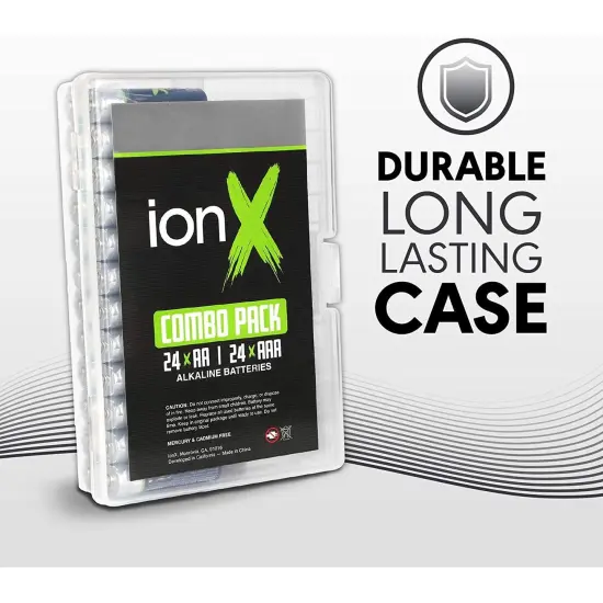 Premium Batteries - 24 AA and 24 AAA Batteries, High Performance Alkaline 1.5 Volt Battery Set in Durable Reusable Plastic Storage Case Black {3}