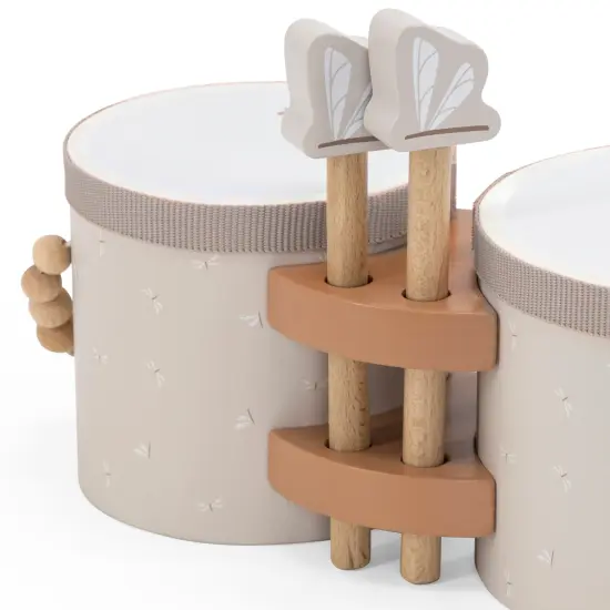 Label Label: Wooden Bongos - Tan - Musical Instrument Toy, 2 Dragonfly-Shaped Drum Sticks, Carry Handles, Develops Creativity, Toddler & Kids Ages 2+ {4}