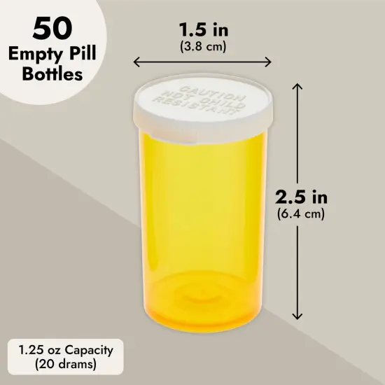 50 Pack Empty Pill Bottles with Caps for Prescription Medication, 20-Dram Plastic Medicine Containers (Orange) {5}