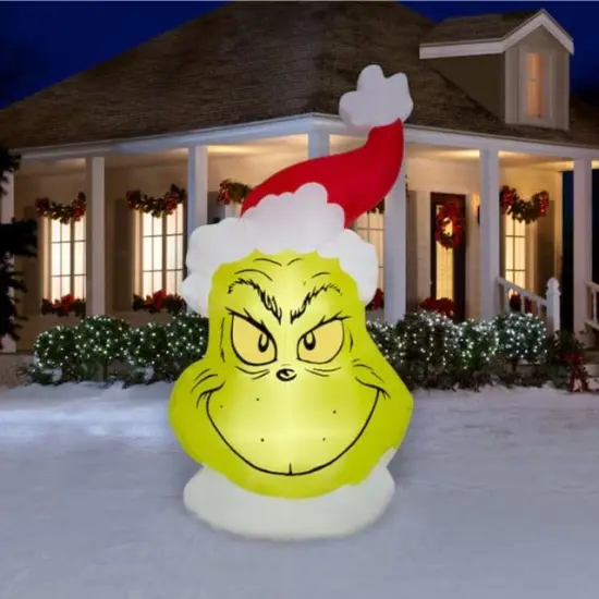 10.5' Gemmy Airblown Inflatable Christmas Dr. Seuss Giant Grinch Head w/ Santa Hat Yard Decoration {2}
