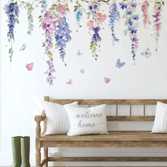 6 Pcs Flowers Wall Decals Stickers Vinyl Removable Peel and Stick Colorful Dragonflies Floral Wall Murals Decor for Bedroom Living Room Nursery(Elegant) {5}