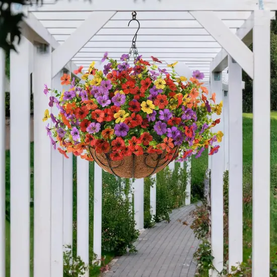 Artificial Faux Hanging Flowers Plants Basket for Outdoor Spring Decoration {4}