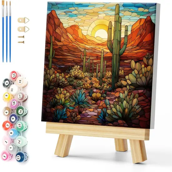 Framed Paint by Numbers for Adults Beginner, Wilderness Landscape Acrylic Easy Paint by Numbers Kits with Frame Cactus Art Craft Kits for Adults Suitable for Wall Decoration {1}
