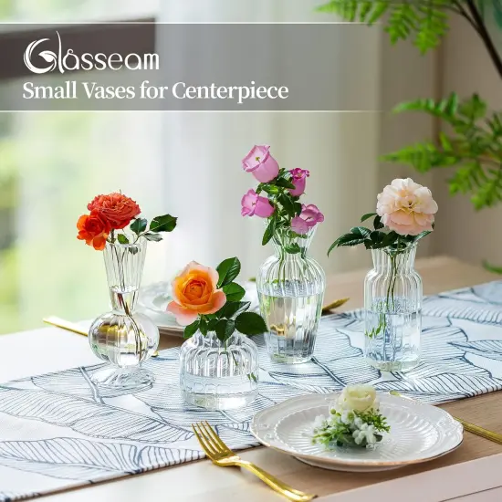 4Pcs Small Mini Flower Centerpieces Vases Handmade Decorative Cute Short Window Corner Home Decor for Wedding Reception Dining Table Single Rose Flowers {2}