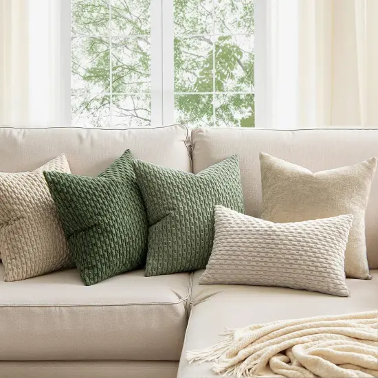 Throw Pillow Covers Soft Corduroy Decorative Set of 2 Boho Striped Pillow Covers Pillowcases Farmhouse Home Decor for Couch Bed Sofa Living Room Spring 18x18 Inch Sage Green {6}