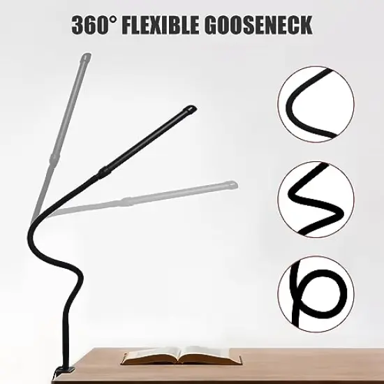 LED Desk Lamp with Clamp, Clamp Light with 30 Adjustable Color Modes, Clip on Light with Long Flexible Gooseneck, Eye Care Lamp Clamp for Study, Work, Home, Office, Black, 12W {3}