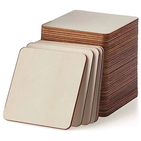 Unfinished Wood Pieces 80 Pcs 3"x3" inch Wood Board Wooden Squares Wooden Cutout Tiles, Rustic Craft Wood for Home Decoration, DIY Supplies {1}