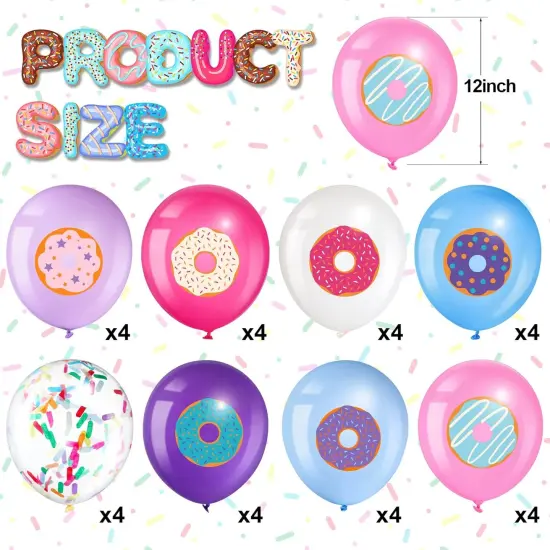 36 Pieces Donut Theme Balloons, 12 Inch, Latex, 8 Styles, Sufficient for Birthday Party Decorations {2}