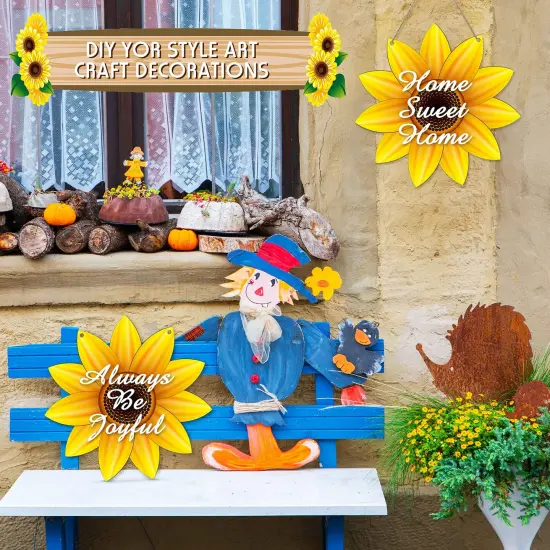 Unfinished Sunflower Wood Cutout Sunflower Sign Cutouts Sunflower Wood Door Hanger with 2.2 Yards Natural Rope for DIY Painting Hanging Welcome Sign Spring Summer Home Decoration (4) {4}