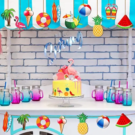 Summer Tree Ornaments Wood Hanging Decoration Beach Wooden Slices Christmas Winter Tree Ornaments with String for Luau Hawaiian Party Supplies(Cute Style, 30 Pieces) {3}