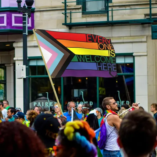 Everyone Is Welcome Here Flag 3x5 Ft Outdoor Progress Pride Flag Polyester Double Sided LGBTQ Pansexual Rainbow Flags for Indoor House Yard Outside Banner Decor {3}