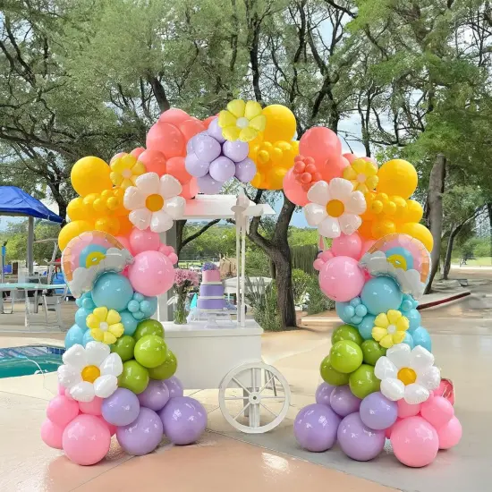 Pastel Daisy balloon arch kit 135Pcs Pastel pink yellow green blue red Purple balloons with rainbow daisy Flowr balloon for spring Baby Shower Easter Birthday tea Party spring decorations {1}