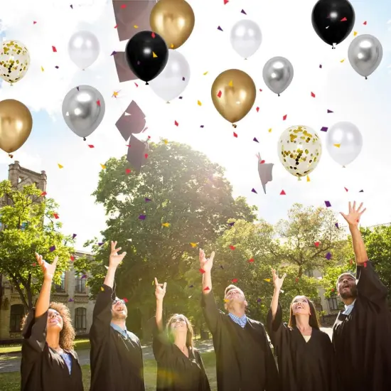 Black Gold Silver party Balloons, 50pcs 12 Inch Metallic Thicker Latex Confetti Balloons with Ribbon for Wedding Birthday Baby Shower Decorations (BlackGoldSilver50pcs) {5}