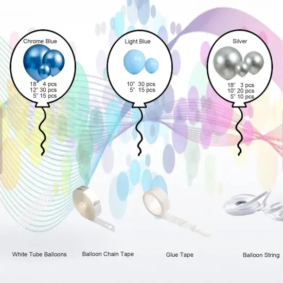 Silver Blue Balloon Garland 127 Pcs 18In 12In 10In 5In Confetti Latex Balloons Arch Kit for Baby Shower Bridal Shower Birthday Party Decors (Silver Blue) {2}