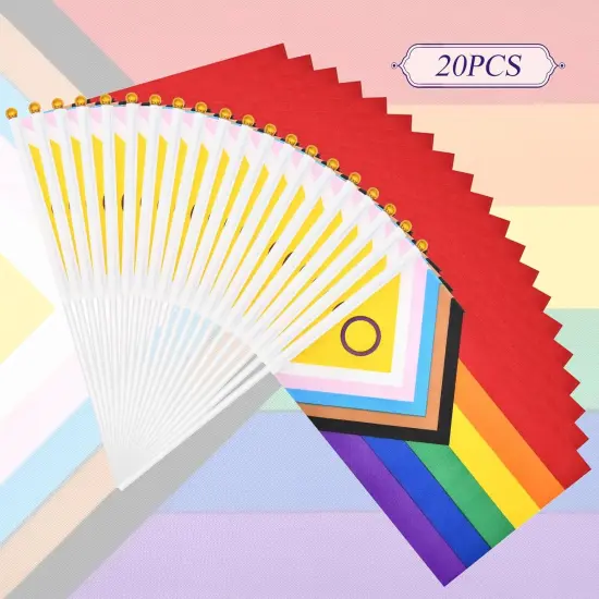20 Pieces 5 x 8 Inches Small Intersex Inclusive Progress Pride Flag Sticks - Handheld Progress Pride Flags, Mini LGBTQ Rainbow Gay Flag for Outdoor LGBT Parades, Rainbow Pride Month Party Decorations {2}