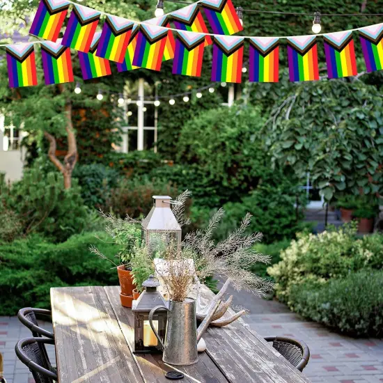 100 Pcs Progress Pride Flags Banner, 105 Feet Gay Rainbow Banner String Lesbian Pansexual Bisexual LGBTQ Pennant Flags Bunting for Home Garden Bars Pride Month LGBT Party Decorations {2}