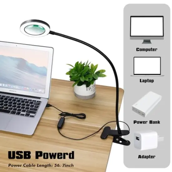 Yeegras Desk Magnifying Glass with Light 10x, Magnifer with 3 Light Color, 10 Adjustable Brightness, Flexible Gooseneck, Magnifying Lamp with Clamp for Craft, Diamond Painting, Soldering, Elderly {4}