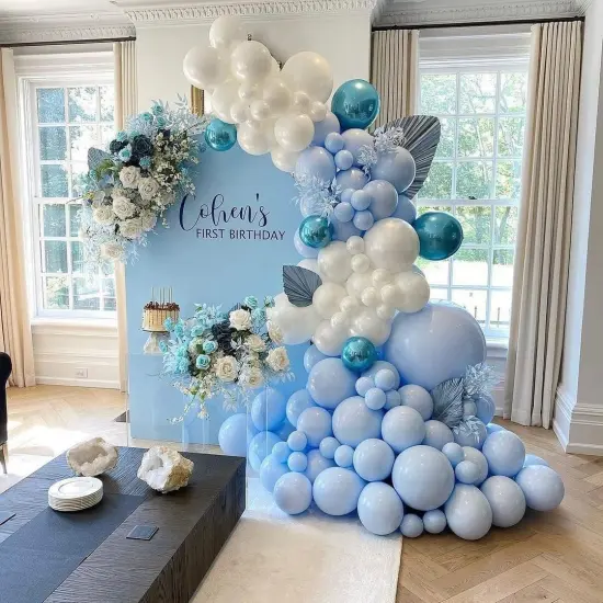 Blue Balloon Arch Kit, 124Pcs Metallic Blue White and Silver Confetti Balloons Different Size Balloons for Baby Shower Bridal Shower Birthday Wedding Bachelorette Anniversary Party Decorations {3}