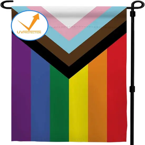 Progress Pride Rainbow Garden Flag 12.5x18 inch Outdoor-Double Sided LGBTQ Gay Lesbian Bisexual Non Binary Transgender All Inlcusive Progressive Pride Rainbow Flag Vivid Color Polyester Yard Flags {1}