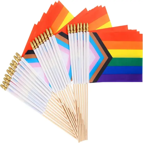 25 Pack Mini Progress Pride Flag Rainbow Gay Pride Stick Flag Small Hand Held LGBT Flags for Pride Parade Rainbow Festival Party Decorations (5x8 Inches) {1}
