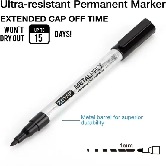 Permanent Marker Pens, Extra Fine Tip(1mm), Waterproof & Smear Proof ink, Aluminum Barrel, Quick Drying- Great on Plastic,Wood,Stone,Metal and Glass for Doodling and Marking (6 Black) {3}