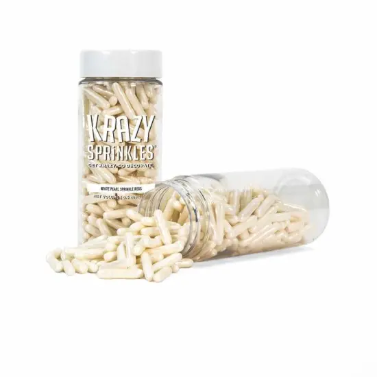 Krazy Sprinkles - White Pearl Rods (1/2 Cup, 1x Jar) for Cakes, Ice Cream & Cookies {2}