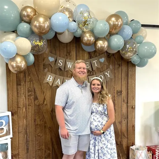 Dusty Blue Balloon Set, 60Pcs 12 Inch Slate Baby Blue White Sand Latex Balloon with Metallic Confetti Champagne Gold Helium Balloons for Birthday Party Baby Bridal Shower Boho Decortaions Supplies {4}