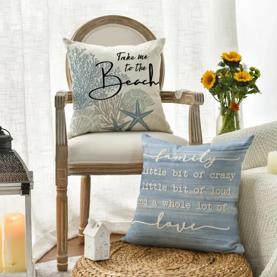 colorlife Summer Take Me to The Beach Coral Starfish Throw Pillow Covers, 18 x 18 Inch Home Sweet Home Motto Blue Cushion Case for Sofa Couch Set of 4 {3}
