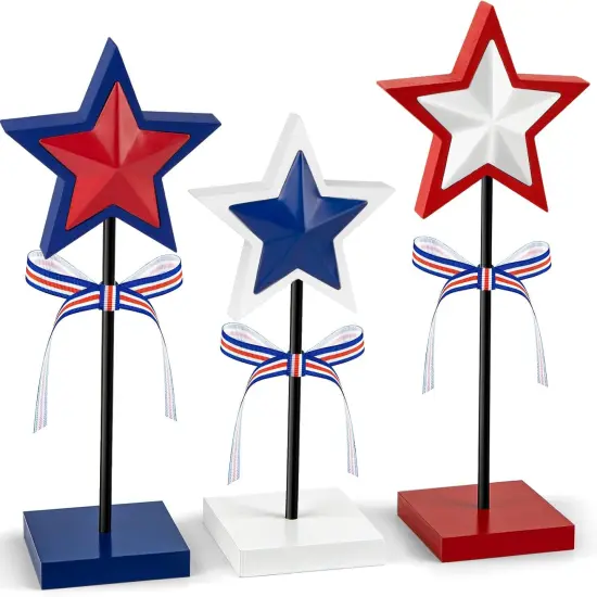 3 Pieces 4th of July Tiered Tray Decor Wood Star Set, Memorial Day Table Decorations, Rustic Patriotic Table Decorations {1}