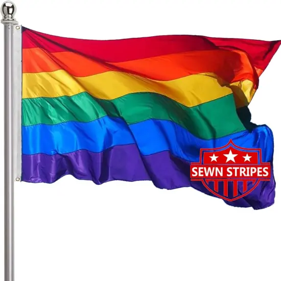 Rainbow Pride Flag 3x5 Outdoor-LGBTQ Flags Pride Flag Sewn Stripes Vivid Color Heavy Duty Polyester Flags with 2 Brass Grommets {1}