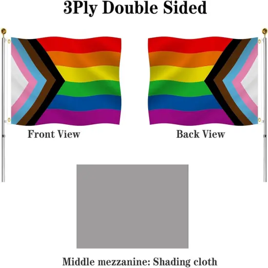 Double Sided Progress Rainbow Gay Pride Flag 2x3 Outdoor- UV Fade Resistant LGBTQ All Inclusive Progressive Flags with 2 Grommets {2}