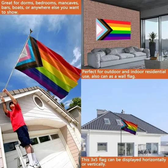 Progress Pride Rainbow Flag 3x5 Double Sided-Heavy Duty LGBTQ 2025 Gay Pride Lesbian Flags Banner 3x5ft Outdoor Fade Resistant {2}