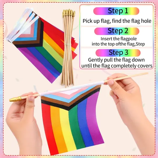 Progress Rainbow Pride Mini Flag, 22 Pack Small Mini Hand Held LGBT Flags American Rainbow Flag for Parades,Rainbow Festival Progress Party Decorations Supplies(5x8inch) {5}