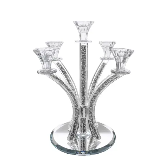 Crystal Candelabra Round Design - 5 Arm with Inner Gemstones Silver {1}