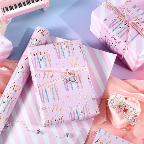 Reversible Birthday Wrapping Paper Roll 17 inches x 32.8 Feet {3}