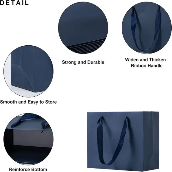 Large Navy Blue Gift Bags, 12 Pack Extra Large Navy Gift Bag Ribbon {2}