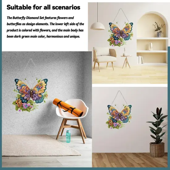 DIY Hanging Diamond Art Pendant Painting Kit Butterfly Special Shape Crystal Diamond Art Painting Garden Wall Hanging Kit Hanging Decorations Box Set {4}