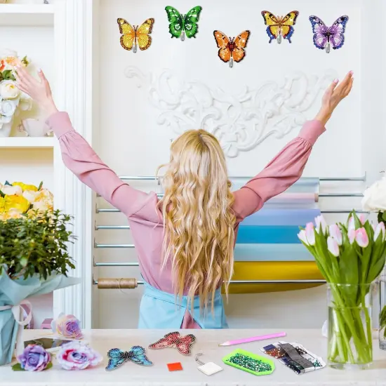 25 PcsDIY Diamond Art Painting Wall Hook Key Holder Butterfly Wall Hooks Rhinestone Dot Gem Art Kits Sticky Hooks for Towel Hat Kitchen Decoration {5}