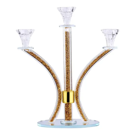 Crystal Candelabra with Inner Gemstones 3 Arms Gold {5}