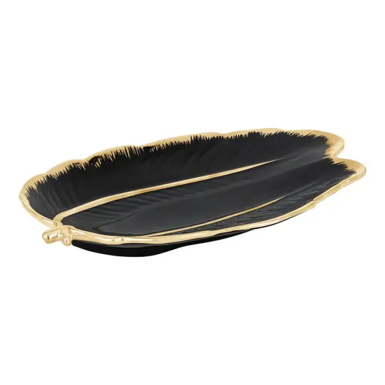 Black & Gold Porcelain Leaf Platter {1}