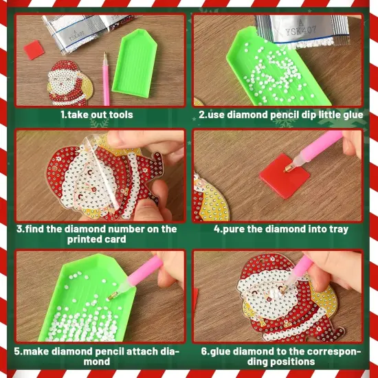 16Pcs Christmas Art Painting Keychain Kits 5D {3}