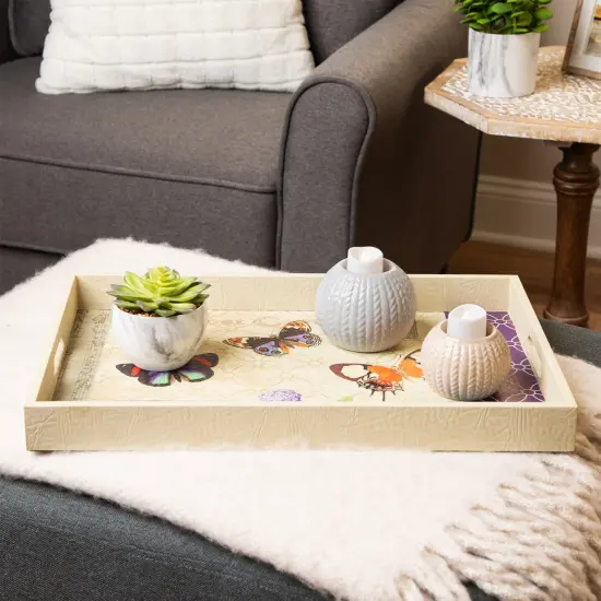 Northlight Butterfly Post Card Rectangular Serving Trays - 19" - Set of 3 Ivory {4}