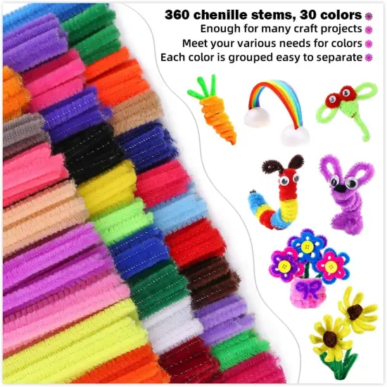 12inch - 360 Pieces Pipe Cleaners Craft Chenille Stems {2}