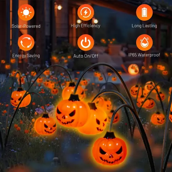 2 Pack Halloween Pumpkin Solar Lights - 12LED (Orange) {2}